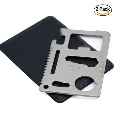 MANION Outdoorsman 11 in 1 Stainless Steel Credit Card Survival Tools Multipurpose Silver Beer Bottle Opener Portable Wallet Pocket Size Multi tool (2-Pack)