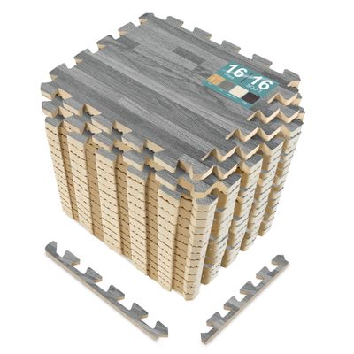 Sorbus Wood Grain Foam Floor Tiles (16 Tiles, 16 Sq Ft, Gray)