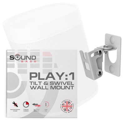 Sound Bass Wall Mount for Sonos Play 1 Only, White, 1pc, Tilt & Swivel