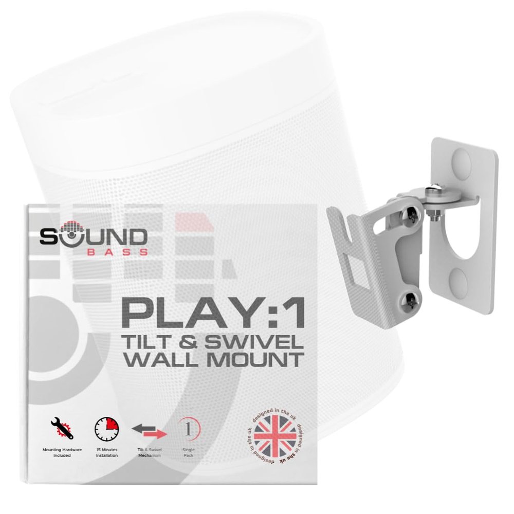 Sound Bass Wall Mount for Sonos Play 1 Only, White, 1pc, Tilt & Swivel