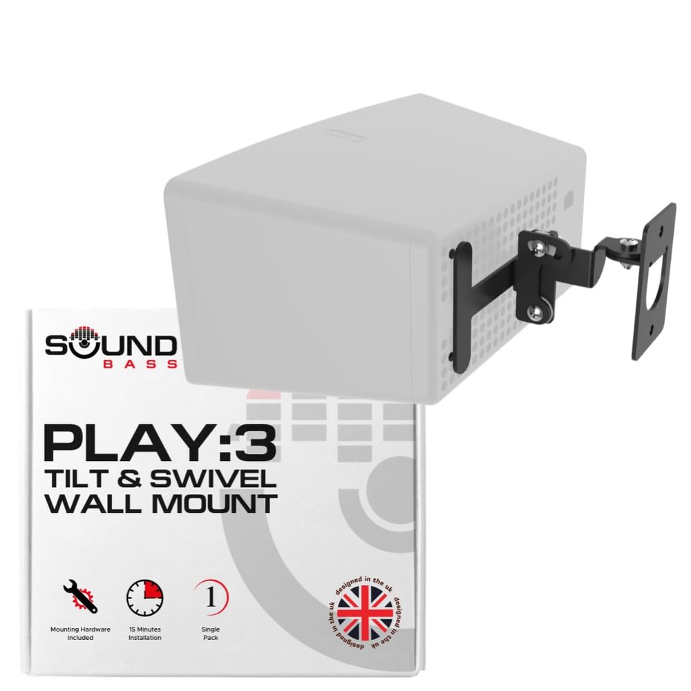 Sound Bass Wall Mount for Sonos Play:3 Only, Black, Tilt & Swivel, 1pc