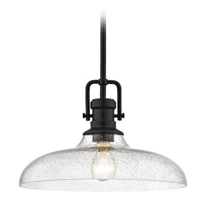 Seeded Glass Pendant Light Black Finish 14-Inch Wide
