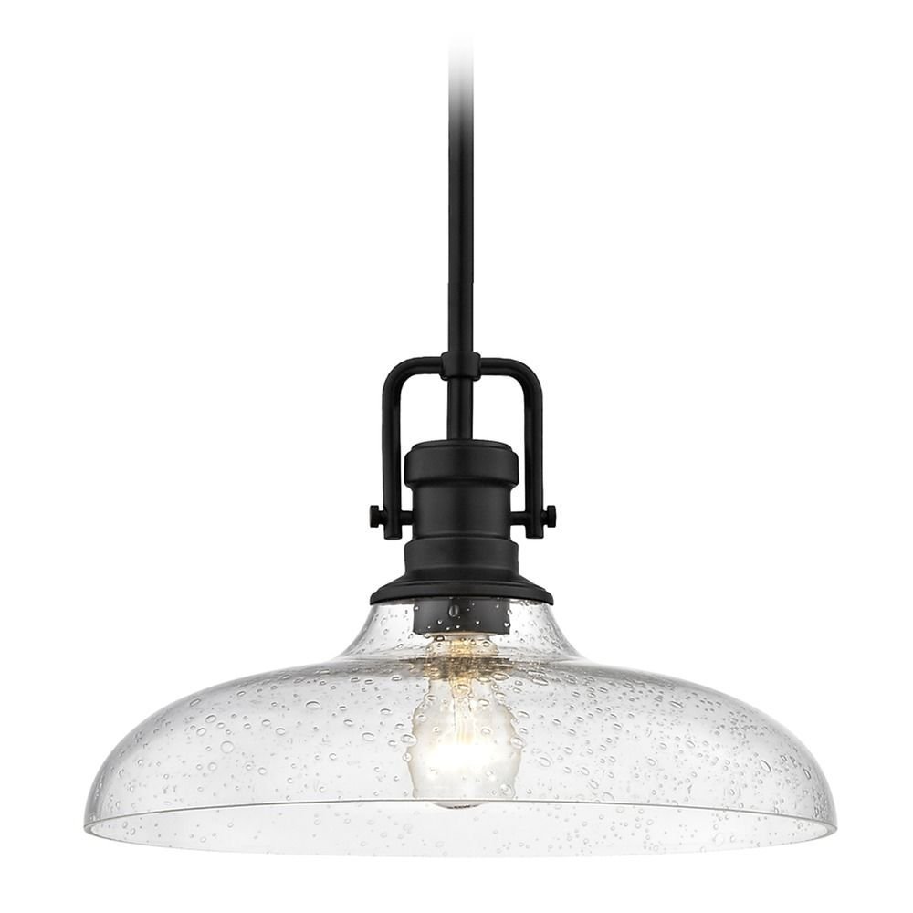Seeded Glass Pendant Light Black Finish 14-Inch Wide