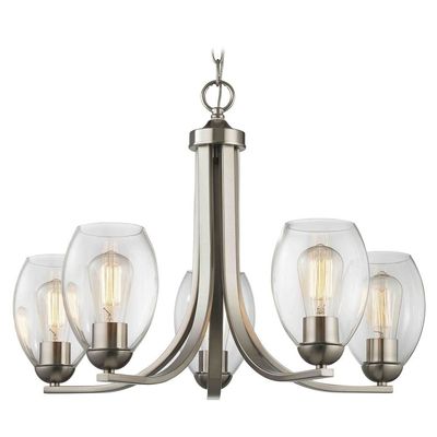 Satin Nickel Chandelier with Clear Oblong Glass and 5-Lights