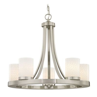 Satin Nickel Chandelier with White Art Glass 5- Light