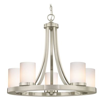 Satin Nickel Chandelier with Gloss White Glass 5-Light