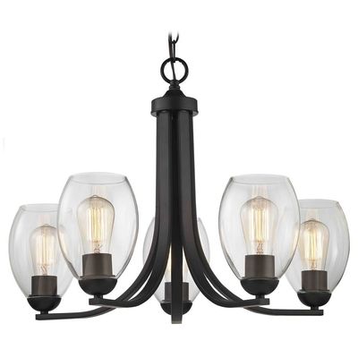 5-Light Chandelier with Clear Oblong Glass in Bronze