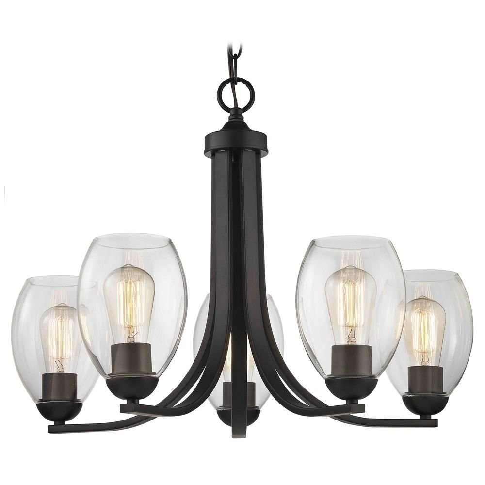 5-Light Chandelier with Clear Oblong Glass in Bronze