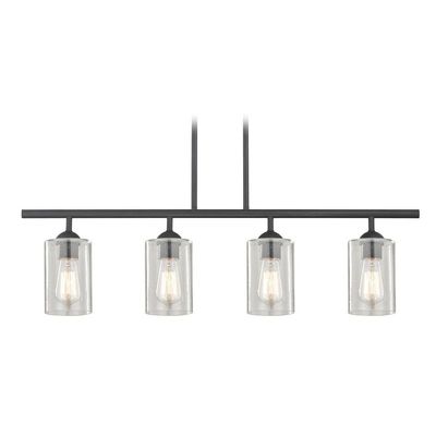 Industrial Seeded Glass Linear Pendant Light Black 4 Lt