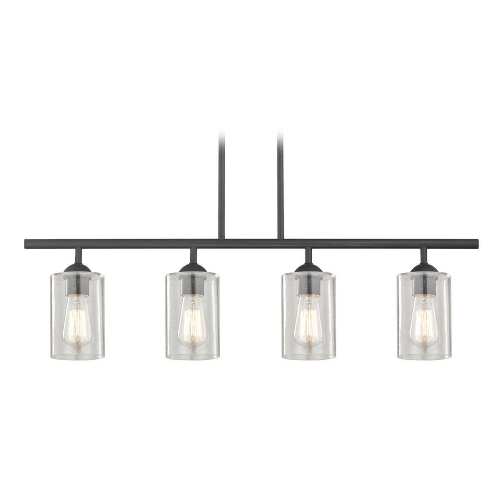 Industrial Seeded Glass Linear Pendant Light Black 4 Lt