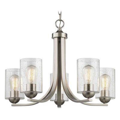 Seeded Glass Chandelier Satin Nickel 5 Lt
