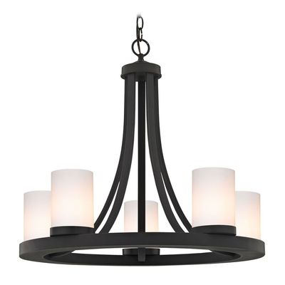 Bronze Chandelier with Gloss White Glass 5-Light