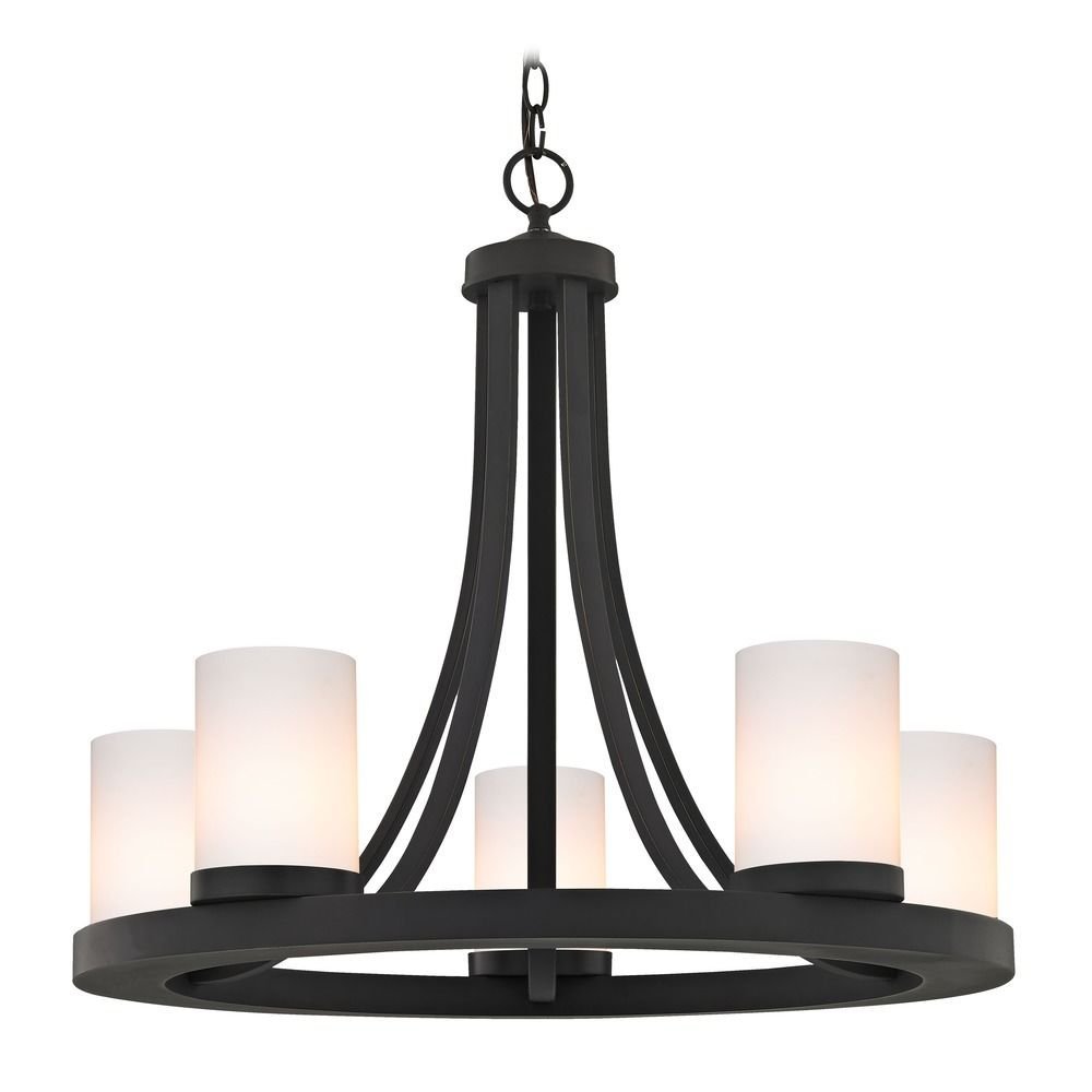 Bronze Chandelier with Gloss White Glass 5-Light