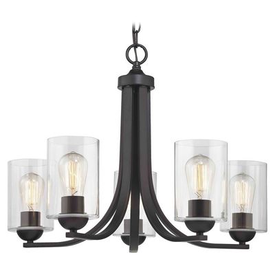 Bronze Chandelier with Clear Cylinder Glass and 5-Lights