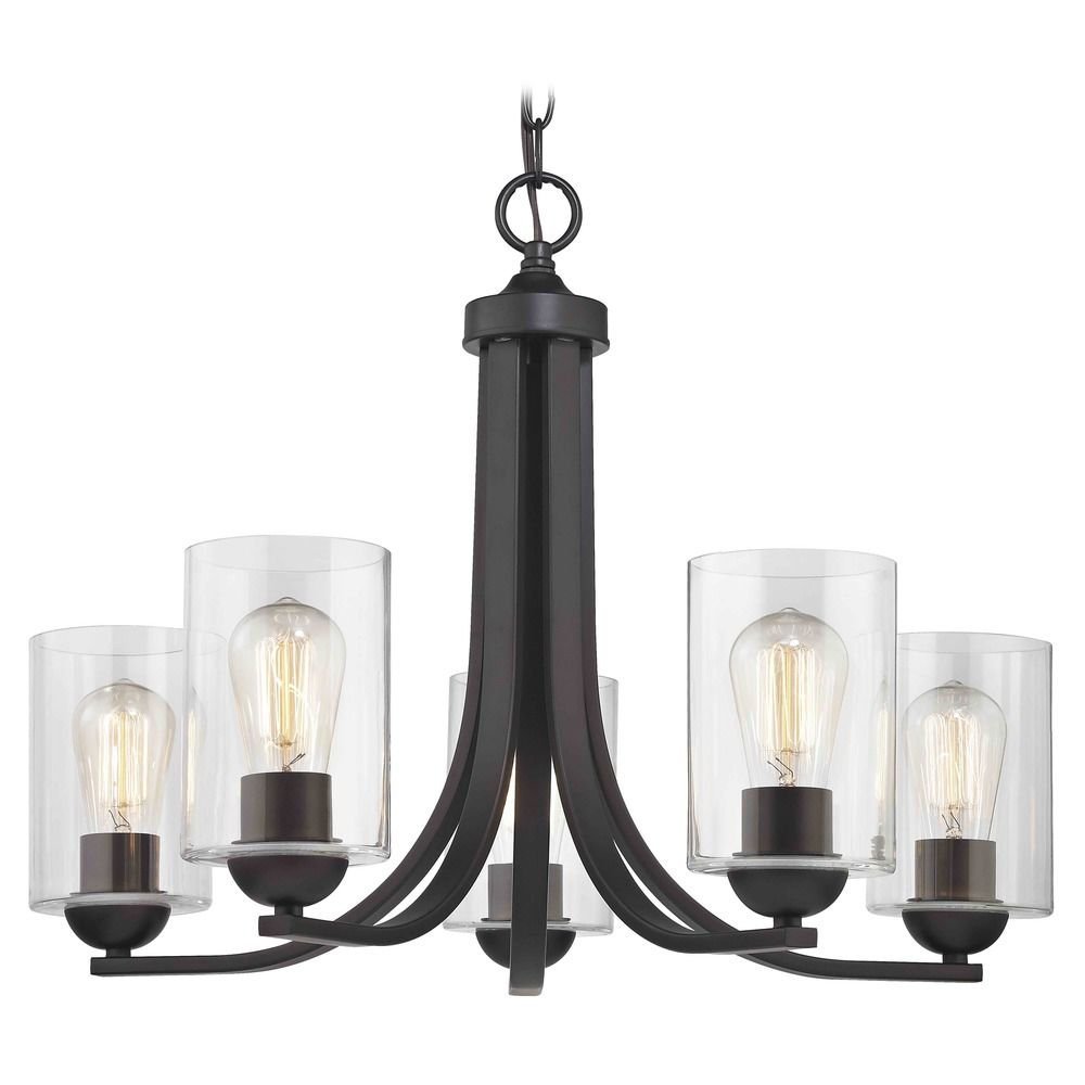 Bronze Chandelier with Clear Cylinder Glass and 5-Lights