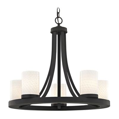 Design Classics Bronze Chandelier with White Art Glass 5-Light