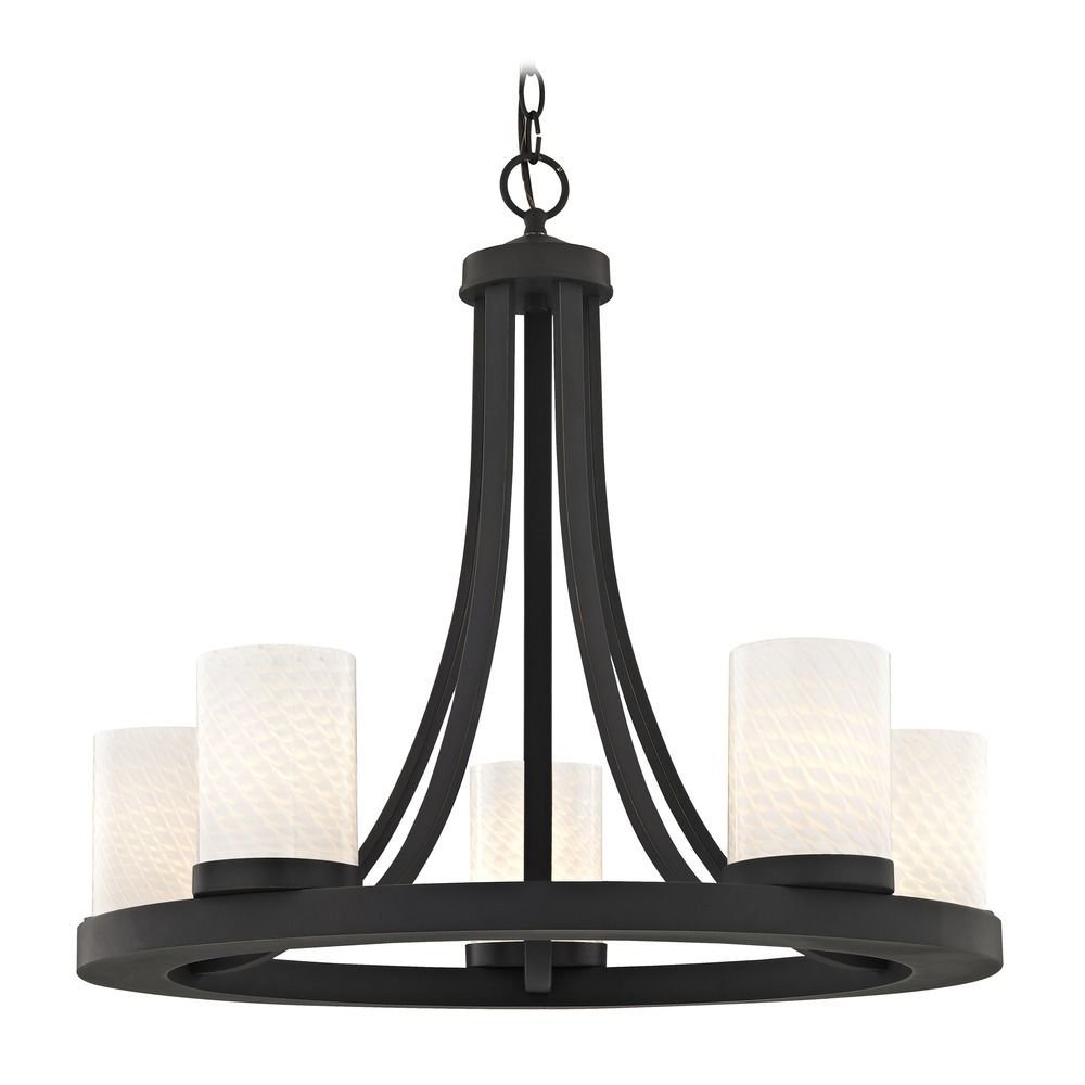 Design Classics Bronze Chandelier with White Art Glass 5-Light