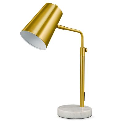 VONLUCE Gold Desk Lamp with LED Bulb Adjustable, Antique Brass Metal Table Lamp Marble Base, Mid Century Modern Reading Lamp Office, 20 Industrial Task Lamp Work Lamp for Reading Bedroom