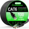 Cat 6 Ethernet Cable 100 ft, Indoor&Outdoor, High Speed 10Gbps Internet Network, Pure Copper Flat Ethernet Patch Cable Long, Computer LAN Cable with Clips & Straps for Router, Modem, PS4/5, Black view 1