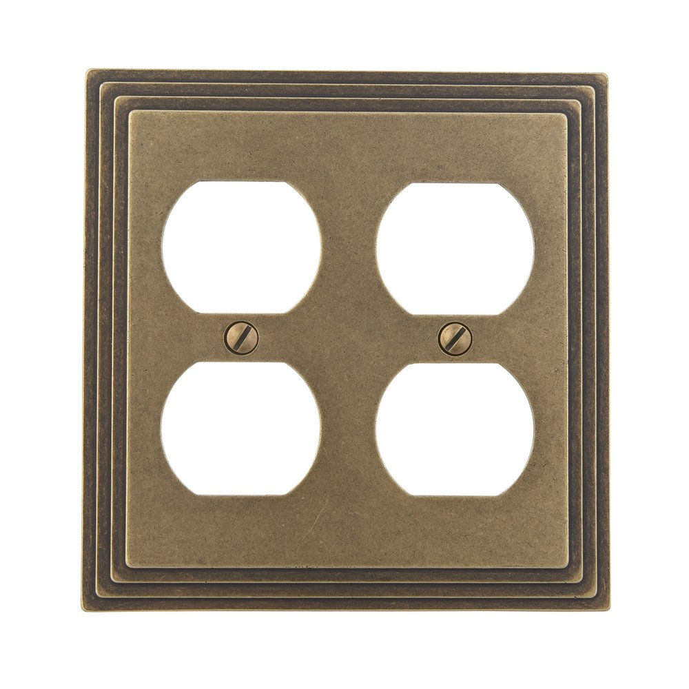 AMERELLE 84DDRB Amerelle Steps Double Duplex Cast Metal Wallplate in Rustic Brass
