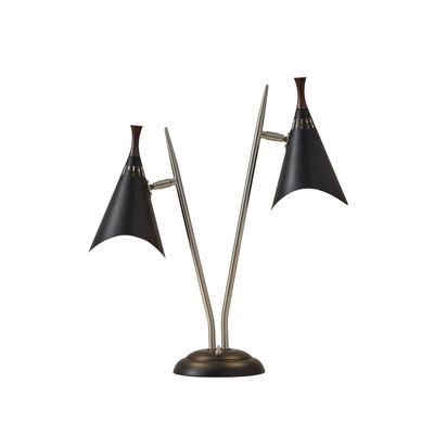 Adesso Desk Lamp with Brushed Steel Base and Black Lampshades Two Light, Adjustable Brightness Bedroom, Home Office Lighting, or Living Room Decor, 22 x 7