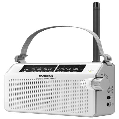 Sangean Compact Portable AM/FM Radio with Built-in Speaker, Earphone Jack, LED Tuning Indicator & Carry Strap