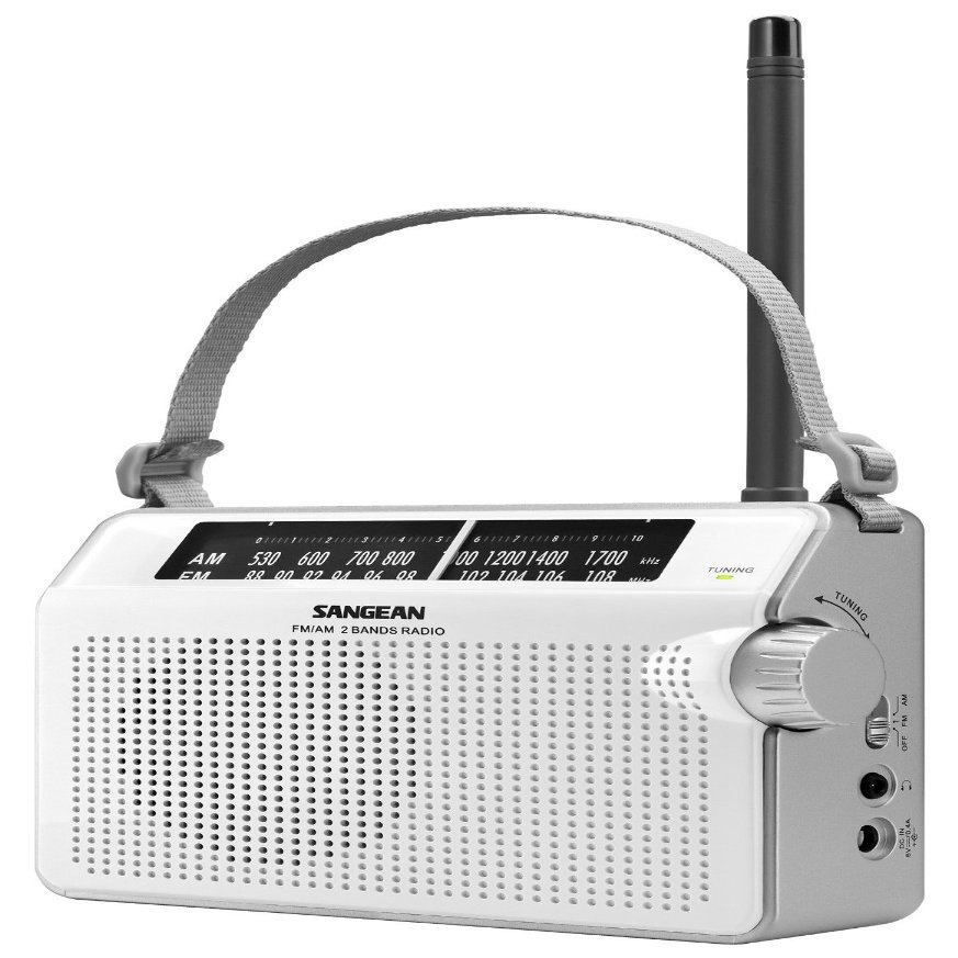 Sangean Compact Portable AM/FM Radio with Built-in Speaker, Earphone Jack, LED Tuning Indicator & Carry Strap