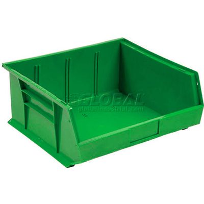 Global Industrial Plastic Stacking Bin 11 x 10-7/8 x 5, Green, Lot of 6