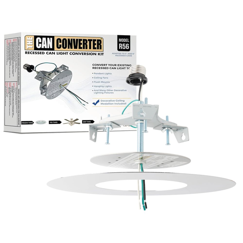 The Can Converter R56 Recessed Can Light Conversion Kit w/ 7" Flat Ceiling Medallion - Home Improvement for 5" & 6" Cans, Converter Kit for Ceiling Fan & Light Fixture, UL Certified, Polished Chrome