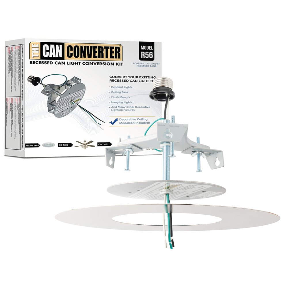 The Can Converter R56 Recessed Can Light Conversion Kit w/ 7" Flat Ceiling Medallion - Home Improvement for 5" & 6" Cans, Converter Kit for Ceiling Fan & Light Fixture, UL Certified, Polished Nickel