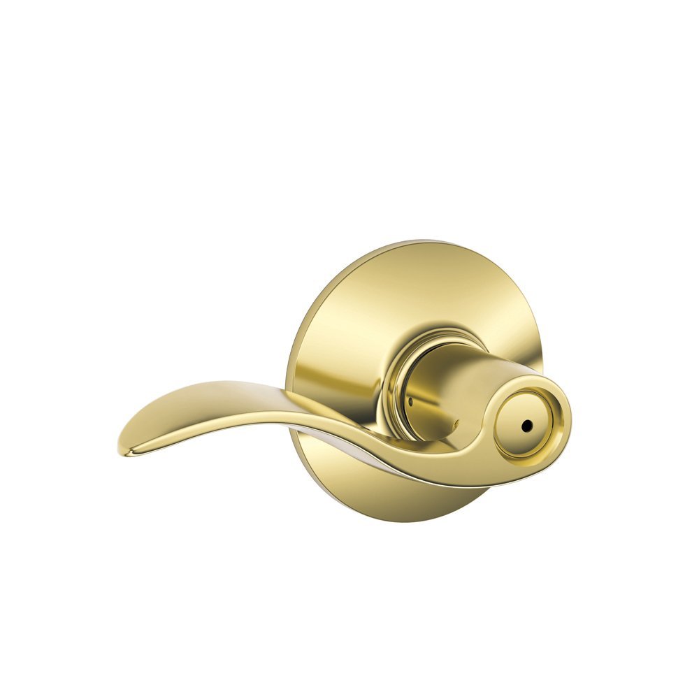 Schlage Accent Lever Bed and Bath Lock in Bright Brass with Bright Chrome Interior