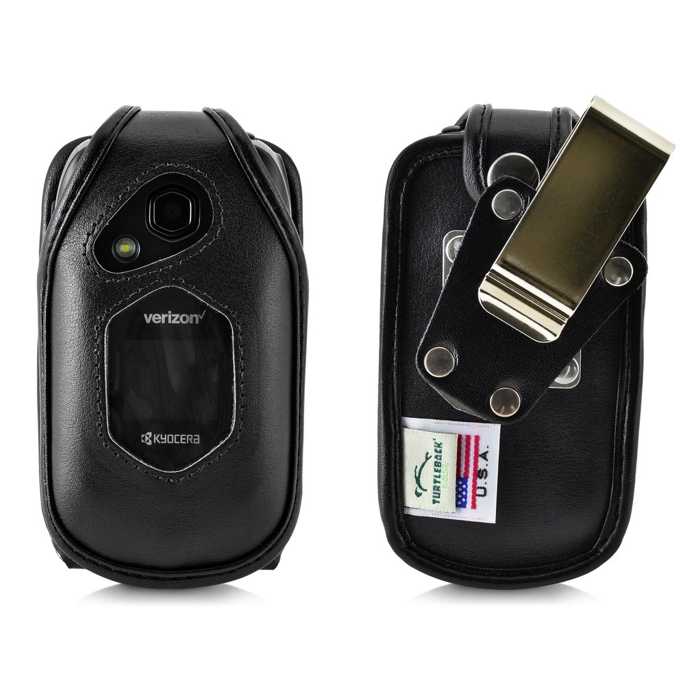 Turtleback Fitted Case for DuraXV LTE Verizon Flip Phone Black Leather with Heavy Duty Ratcheting, Removable Metal Belt Clip Holster FITS ONLY DuraXV LTE E4610 Mil Spec 810G PTT