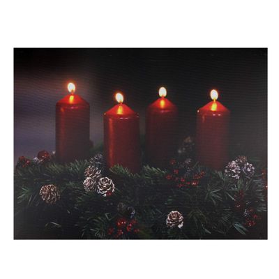 Northlight LED Lighted Flickering Candle Wreath Christmas Canvas Wall Art 12" x 15.75"