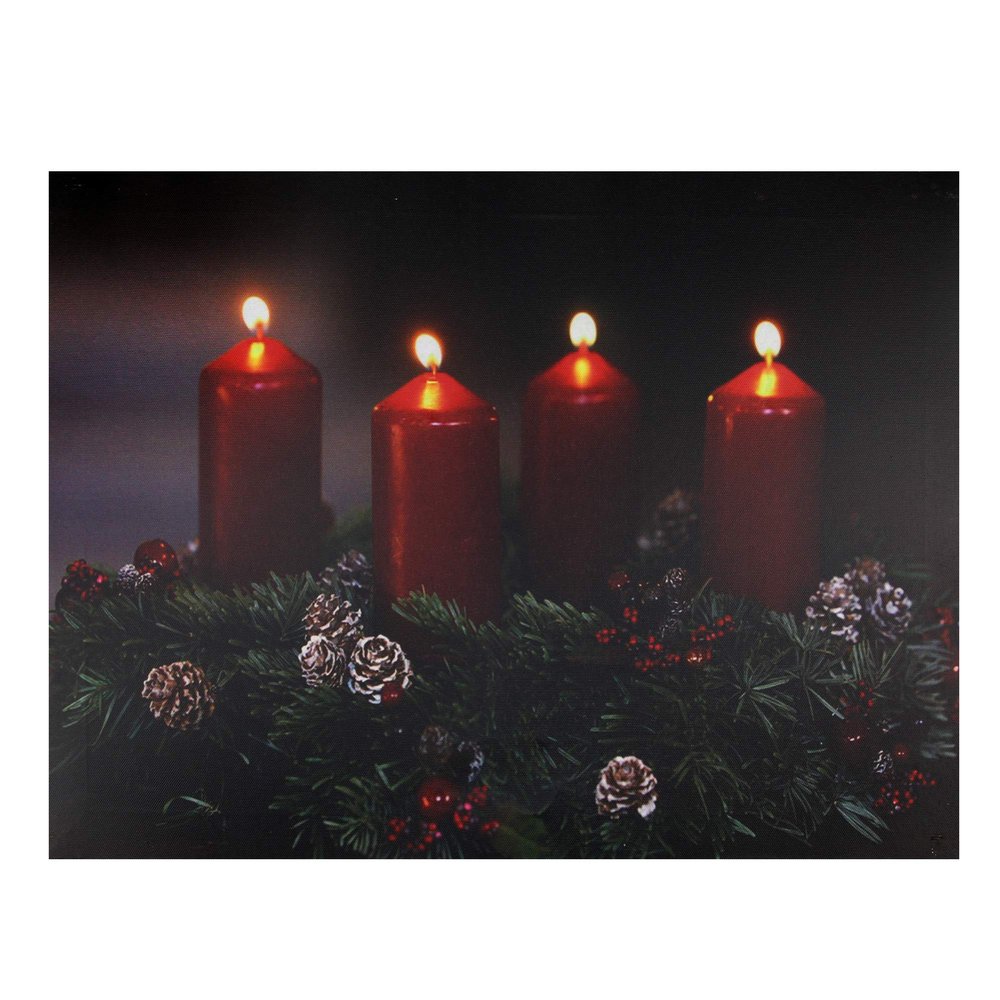 Northlight LED Lighted Flickering Candle Wreath Christmas Canvas Wall Art 12" x 15.75"