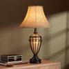 Franklin Iron Works Cardiff Traditional Rustic Urn-Shaped Table Lamps 33" Tall Set of 2 with Nightlight Brushed Iron Cage Champagne Glass Beige Fabric Bell Shade for Living Room Bedroom House view 3