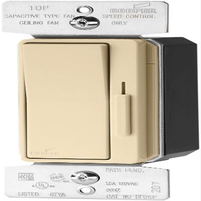 Cooper Wiring Devices DFS15P-V-K CORE DEVINE 1.5-Amp 120-Volt Single-Pole 3-Speed Fan Control with Preset, Ivory