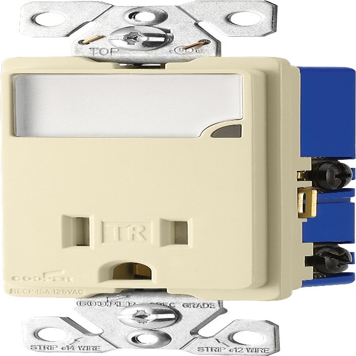 Eaton TR7735A 3-Wire Receptacle Combo Nightlight with Tamper Resistant 2-Pole, Almond