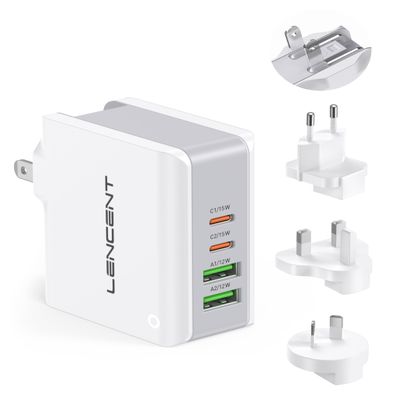 LENCENT Multiport International USB Wall Charger, 4 Port European Adapter