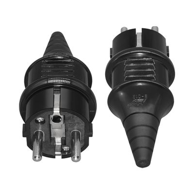 (2 Pack) Toptekits Schuko France Germany EU 4.8mm Pin DIY Rewireable Power Adapter 250V 16A,Quality European Rewireable Two Round Plug CEE 7/7 Standard Plug(Coated Black)