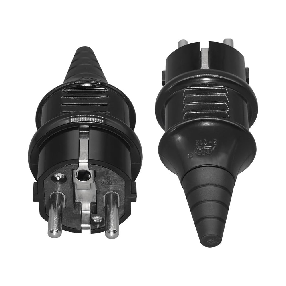 (2 Pack) Toptekits Schuko France Germany EU 4.8mm Pin DIY Rewireable Power Adapter 250V 16A,Quality European Rewireable Two Round Plug CEE 7/7 Standard Plug(Coated Black)