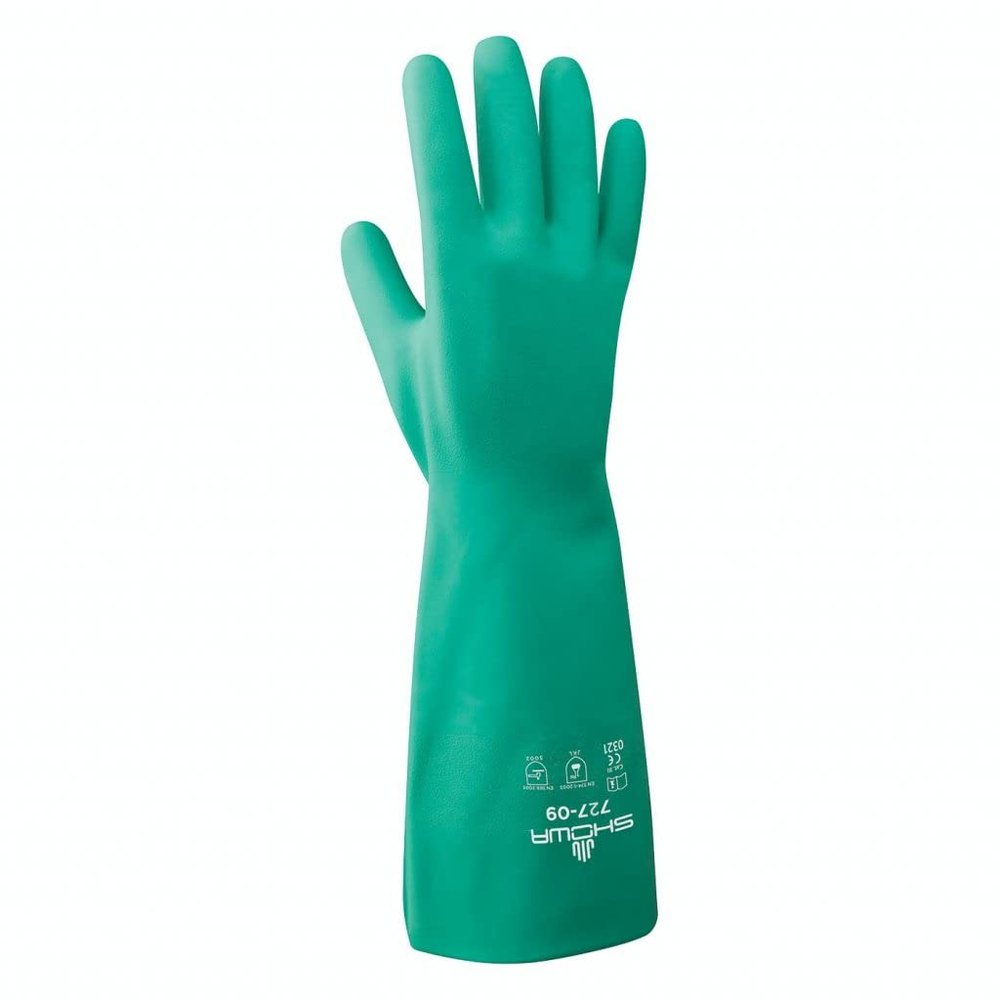 SHOWA 727 Nitrile Chemical Resistant Safety Glove, Unlined, Food Safe, 15 Mil Thick, 13" Length, X-Large (12 Pair)