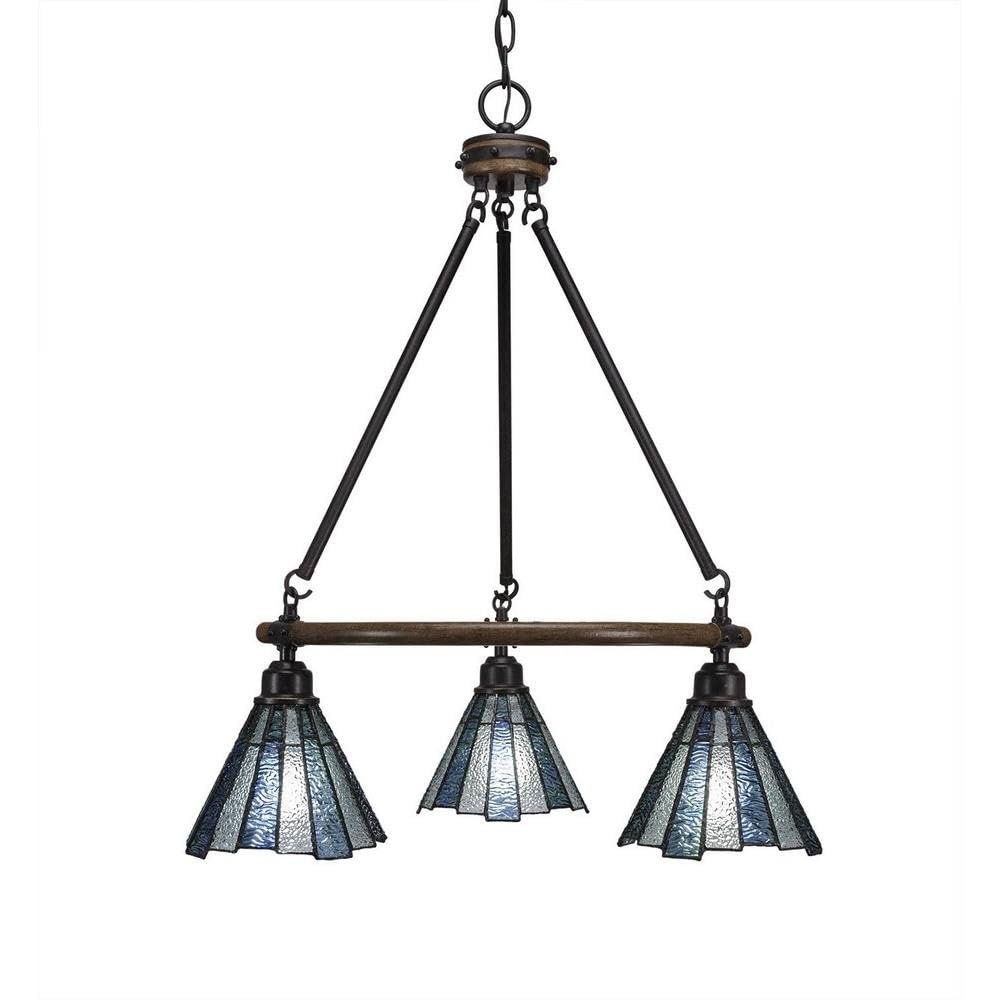 Toltec Lighting 1766-9325 Blacksmith 3 Light Chandelier Sea Ice Tiffany Glass