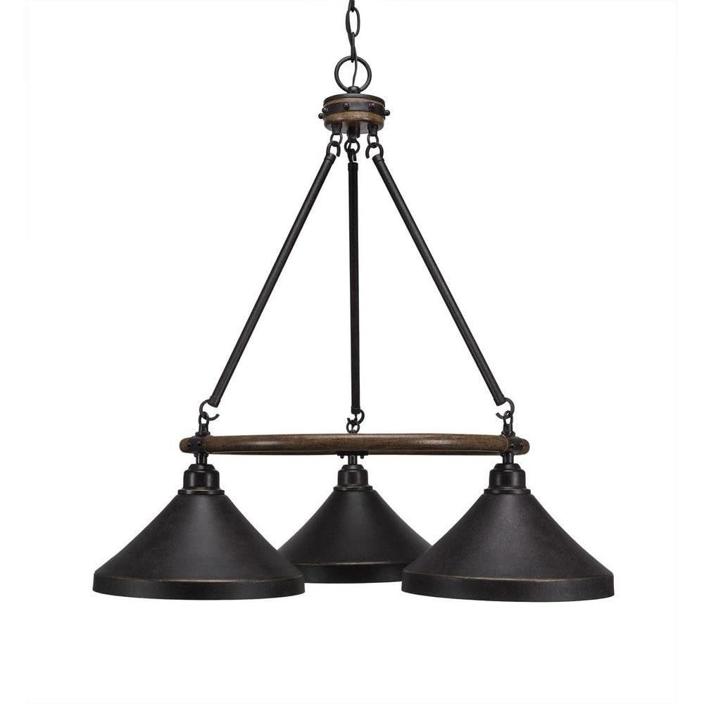 Toltec Lighting 1766-418-DG Blacksmith 3 Light Chandelier Dark Granite Metal Shades