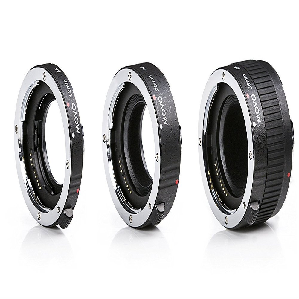 Movo MT-S68 3-Piece AF Chrome Macro Extension Tube Set for Sony Alpha DSLR Camera, A-Mount Lens System with 12mm, 20mm, 36mm Tubes
