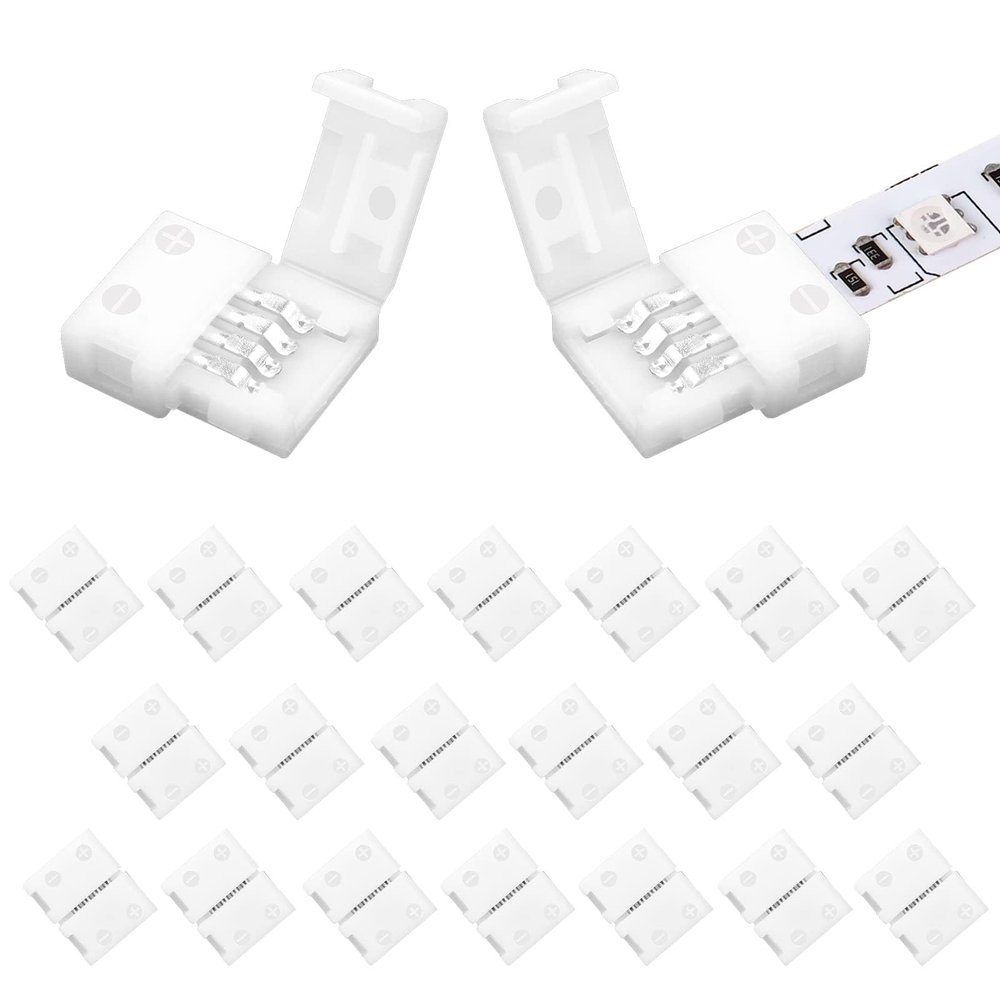 VIPMOON 20 Pack 8mm 4 Pin Led Strip Connectors, Solderless Gapless Strip to Strip Quick Connector for 8mm Wide Non-Waterproof 3528 4 Pin Flex LED Strips