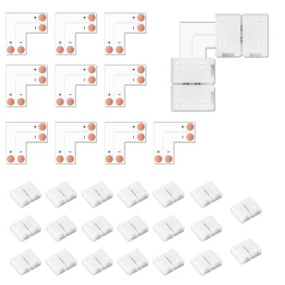 VIPMOON L-Shape 2 Pin 8mm LED Strip Light Connector 10 Pack 2 Conductor Connector Solderless Snap Down Quick Splitter Right Angle Corner 90 Degree for 8mm Wide 2835 3528 Single Color Light Strip