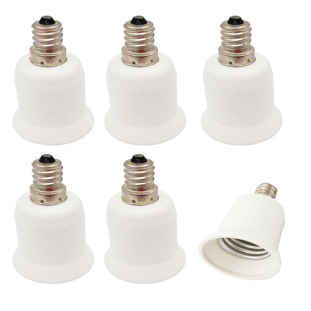 E-Simpo 6pcs E12 to E26/e27 Adapter US Chandelier to Medium Base Converter e12 to E26/e27 Lamp Base Converter, Converts Chandelier Socket (E12) to Medium Socket (E26/e27) (6)