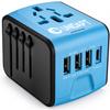Unidapt Universal Travel Adapter, International Plug Adapter Fast 2,4A 4-USB European Power Plug, AC Wall Charger - Worldwide Outlet for Europe US USA UK EU AUS, Blue view 1