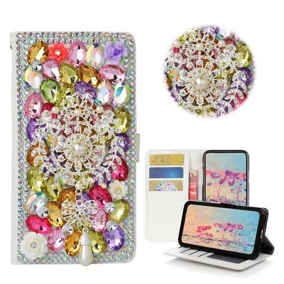 STENES Sparkle Wallet Phone Case Compatible with Google Pixel 2 [Stylish] 3D Handmade Bling Dreamcatcher Pearl Pendant Crystal Diamond Design Girls Women Cover - Multicolor