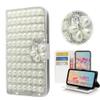 STENES Sparkle Wallet Phone Case Compatible with Google Pixel 2 XL [Stylish] 3D Handmade Bling Pearl Lattice Flowers Crystal Diamond Design Girls Women Cover - White view 1